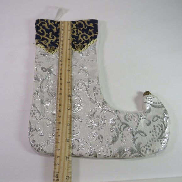 Brocade and Tapestry Stocking navy & silver one sided Christmas Victorian - Picture 2 of 4